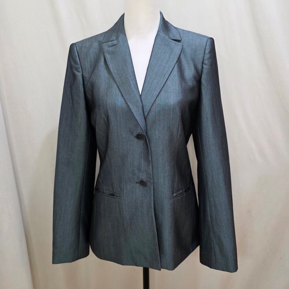 BCBGMaxAzria Silver Shiny Metallic Single-Breasted Semi Formal Blazer, Small